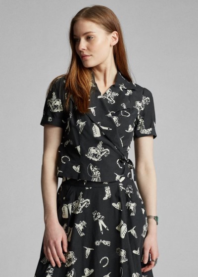 Ralph Lauren Western-Print Wrap Bluse Dame Danmark (CKEAD4203)